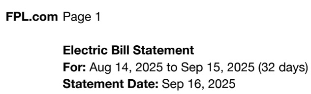 FPL Billing Periods Are Not Inclusive of Dates