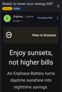 Misleading email marketing about battery savings.
